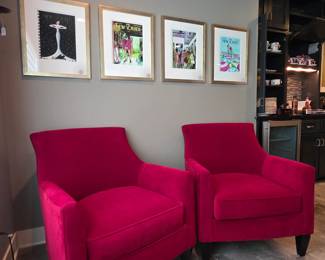 2 Red Velvet Crate & Barrel Chairs
