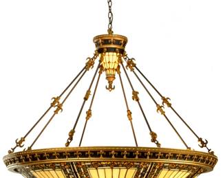 Meyda Tiffany Stained Glass / Tiffany Bowl Pendant from the Fleur-de-lis Collection