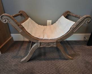 Vintage Carved Wooden Luxury X-Frame Bench Stool Renaissance Empire