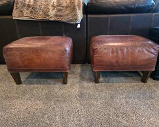 2 Brown Leather Flexsteel Ottomans