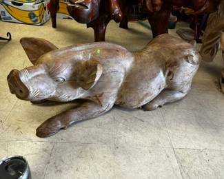 02 4ft Wood Carved Pig