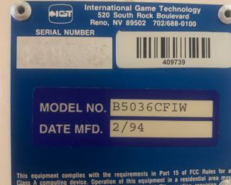 Serial number plate on the slot machine 