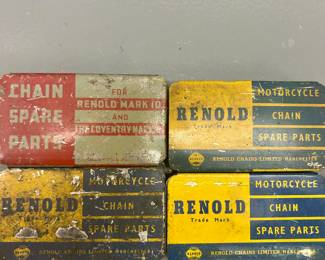 4 old motorcycle chain tin boxes