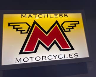 Lighted Matchless Motorcycles sign. 14” x23”