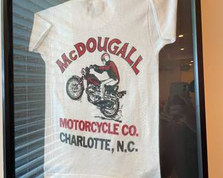 Framed vintage kids size McDougall Motorcycle Co. Charlotte Nc  Tee shirt. 
Shadowbox measures 24” x 19” 