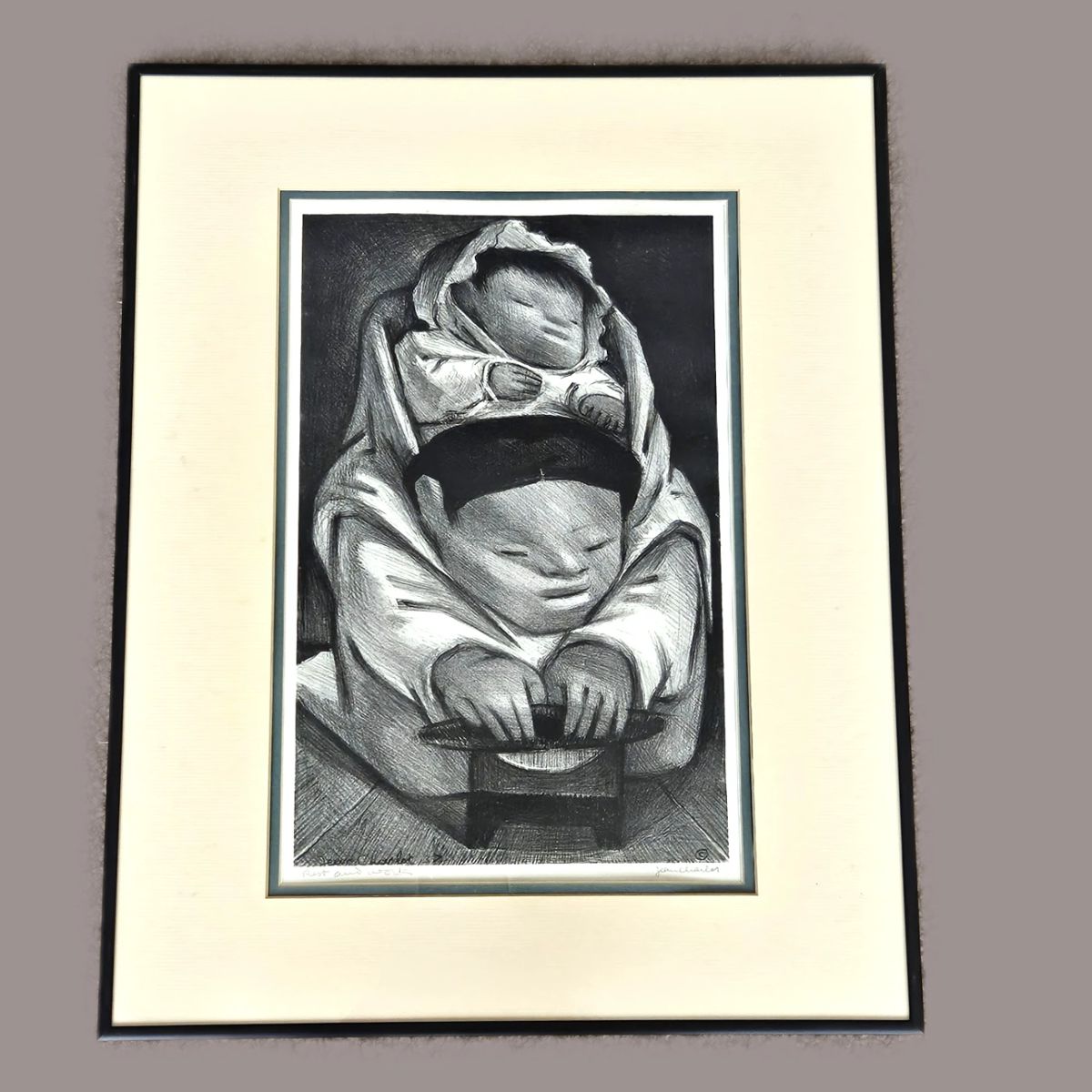 Lot #5 - Jean Charlot Double Signed Framed Lithograph "Rest and Work" 1937 Mother & Child Mexican Modernist - Art