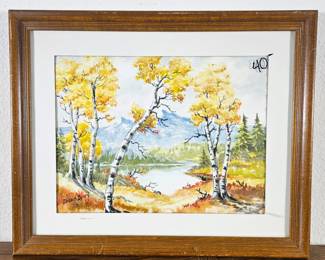Lot #30 - 1961 Charles H. Byron Original Watercolor Painting Autumn Birch Trees Landscape Signed (Under Glass)