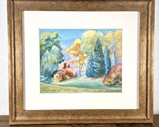 Lot #141 - D.L. Sumner (Donna Sumner) Original Watercolor Landscape Autumn Trees Framed - 23x21
