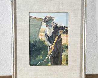 Lot #121 - A. Herzog Wright Oil Painting “Cleanin’ Up the Hay” Colorado Farm Scene Signed Vintage Framed 16 x 19