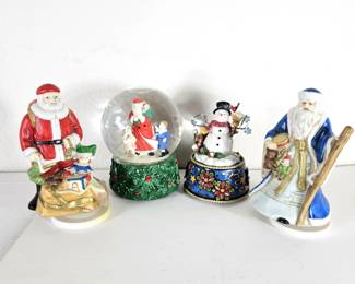 Lot #155 - Lot of Four Christmas Holiday Music Boxes and One Snow Globe Music Box