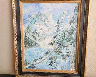 -Lot #17 - Original Painting on Canvas Signed by Artist in 1975 - Winter Mountain Scene - Framed 21" x 25"
