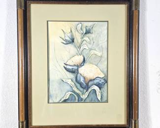 Lot #119 - Original Watercolor Art Signed by Artist Betty (?) and Framed 20 x 23 - Floral Botanical Art