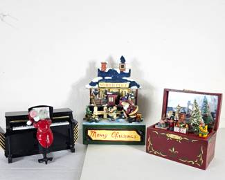 Lot #153 - Lot of Three Adorable Music Boxes with Christmas Theme! The Mouse Piano Player has Changeable Sheet Music