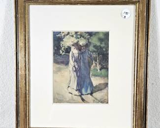 Lot #136 - Charles Austin Watercolor Painting “Two Women Walking” Impressionist Style Signed c.1900s - 15" x 17.5"