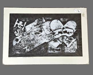 Lot #6 - Lester Burbank Bridaham 1969 Monotype Print “Nice Machine” Double Signed Modernist Abstract 30x20