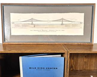 Lot #103 - Architectural Art - Large Lithographic Print of Brooklyn Bridge Plans Plus Original Drawings of The Mile High Center