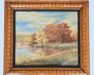 Lot #7 - Original Art Signed by Artist Pansy Stockton (1985-1972) Framed under Glass 18.5" x 16.5" Carved Wood Frame