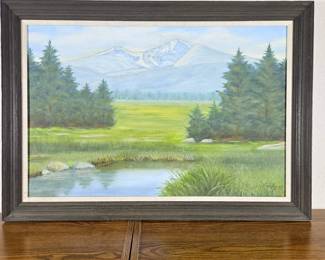 Lot #26 - Original Painting on Canvas Signed by Unknown Colorado Artist and Framed 24.5" x 24.5" - Mountain Landscape