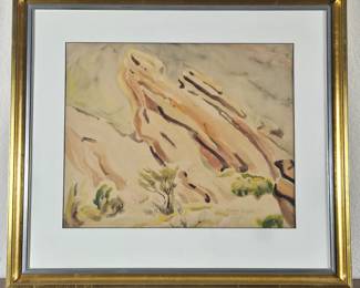 Lot #105 - Elisabeth Spalding 1924 Original Watercolor Red Rocks Colorado Broadmoor Artist - Framed 28x25