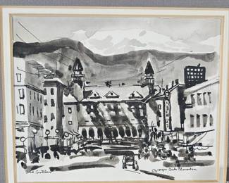 Lot #112 - Art Assortment: Large Book on The Broadmoor, "The Antlers" by Georgia Edwardson & Small Drawing by Claude Hansen
