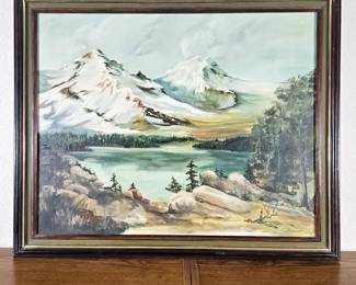 Lot #24 - Original Art Oil on Canvas Framed and Signed by Artist - 35" x 29" Mountain Landscape
