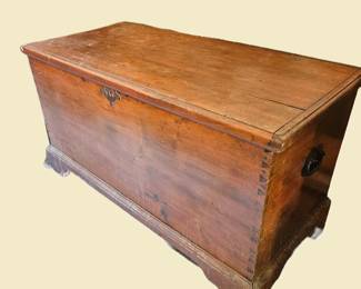 Lot #63 - Large Antique Wooden Trunk Chest w/ Dovetail Joinery & Iron Handles, Cedar Lined Interior – 46"x21"x27"H