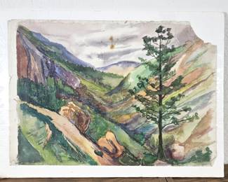 Lot #124 - Margaret McKay Tee (1880–1955) Watercolor “Mountain Clearing” Colorado Landscape 15x19 (no frame)