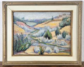 Lot #128 - Original Painting on Board Signed by Artist Alice Craig? Framed Size 21 x 17 - Landscape Art