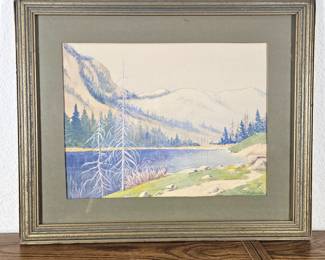 Lot #126 - R. Ernesti Original Watercolor Landscape Mountain Lake Scene Signed 23x19 Framed