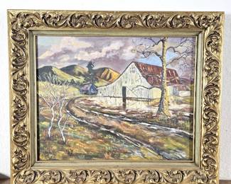 Lot #39 - Original Painting Framed - Mountain Farm Scene - 25x21 - No Signature Seen