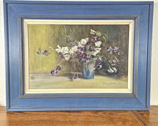 Lot #19 - Antique Original Art Oil Painting by Nellie M. Killgore in 1911 - Still Life Floral - Framed 10" x 25"