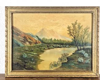 Lot #117 - Original Art on Canvas - Unsigned - Framed 24.5" x 18.5" - Mountain Steam in Warm Tones