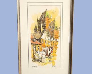 Lot #9 - Vintage 1968 Jean Guy Watercolor & Ink Quebec City Château Frontenac Horse Carriage Signed by Artist