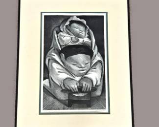 Lot #5 - Jean Charlot Double Signed Framed Lithograph "Rest and Work" 1937 Mother & Child Mexican Modernist - Art