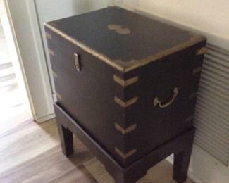 old liquor cabinet, wood and brass
