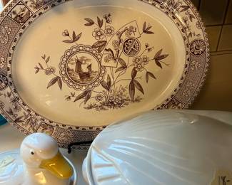 Antique Brown Transferware Platter