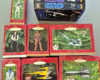 Star wars movies and hallmark ornaments.