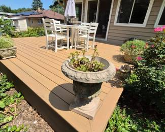 POLYWOOD table and chairs, umbrella and all flower pots for sale.