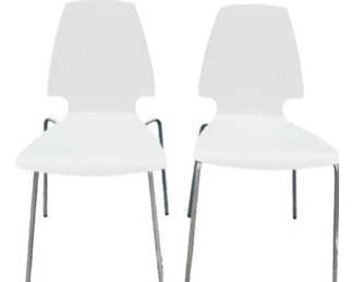 IKEA Vilmar Dining Chairs - Two White Laminated Wood Chairs On Metal Frames