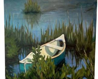 Giclee On Canvas -Canoe In The Grass - By Darien Artist Britt Bair - Entitled "Canoe In The Grass"