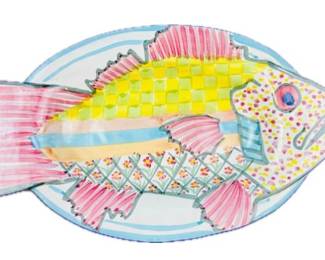 Mackenzie Childs "Fish Story" Pattern 15" Platter - Signed On Base