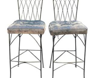 Wrought Iron Kitchen Stools With Leather Cushions