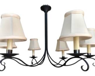 Chandelier - Black Iron Six Arm Candle Light Style With Silk Shades
