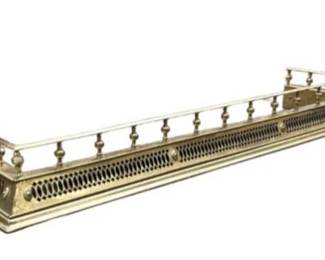 Antique Brass Fireplace Fender - English Brass - Circa 1840 - Bobbin Rail And Top - 61 X 16 Inches