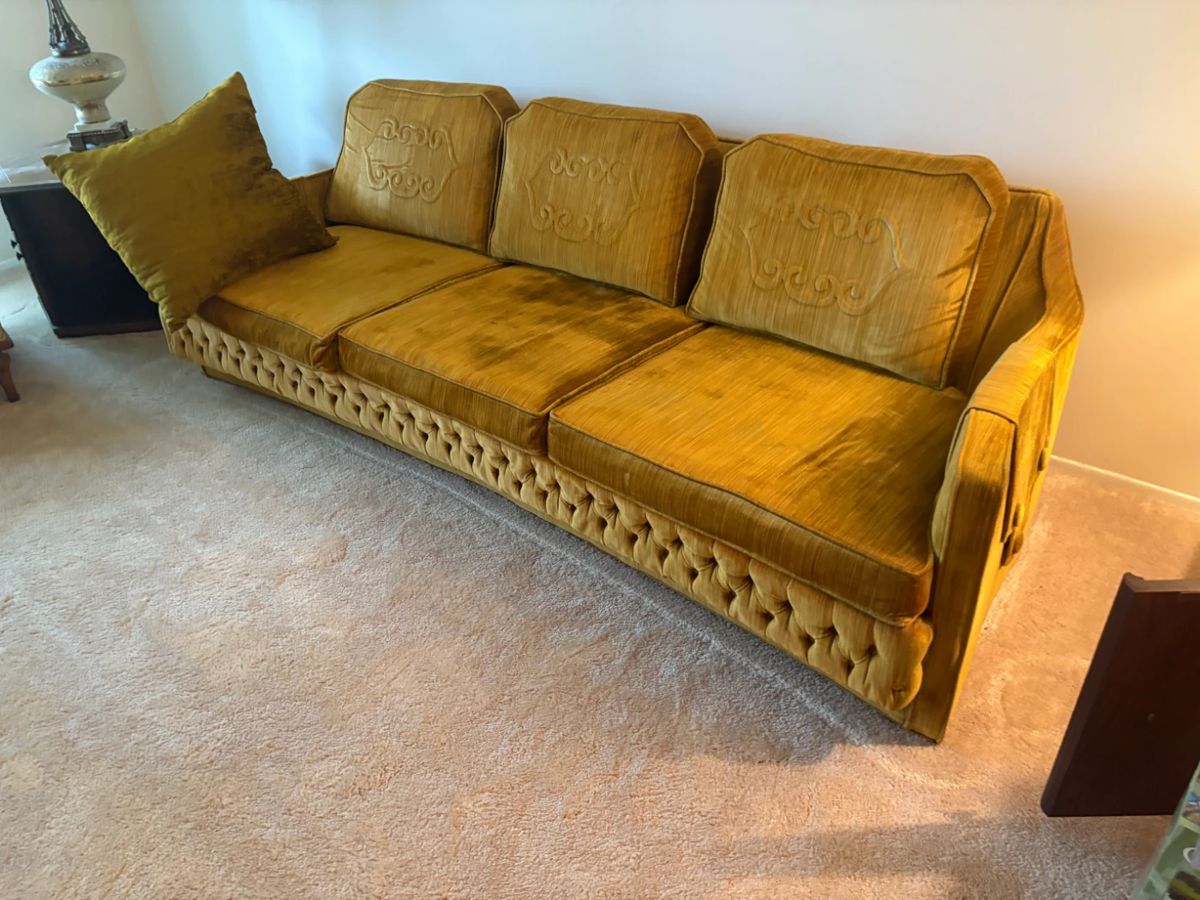 . . . what a find -- fantastic gold mid-century couch