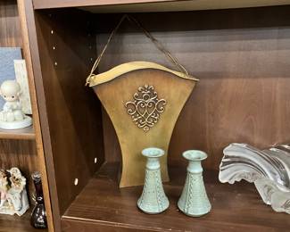 Southern Living Metal Flower Market Basket - Taper Candlestick Holder