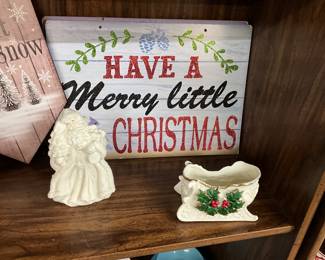 Wooden Christmas Signs - Ceramic Santa Figurine - Ceramic Christmas Sleigh