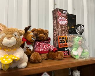 Plush Bunny, Dog & Bear - Halloween Animated Pop Out Skeleton - Porcelain Doll