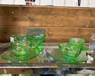 Green Uranium Glass Items - Cups & Saucers
