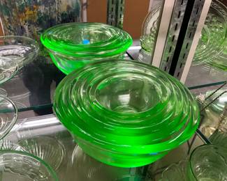 Green Uranium Glass Items - Nesting Mixing Bowls
